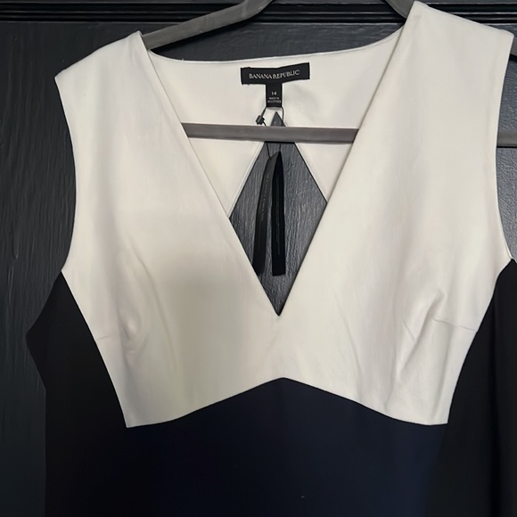 black dress with a cream, top,navy insert in the front has a very detailed back - Picture 2 of 6